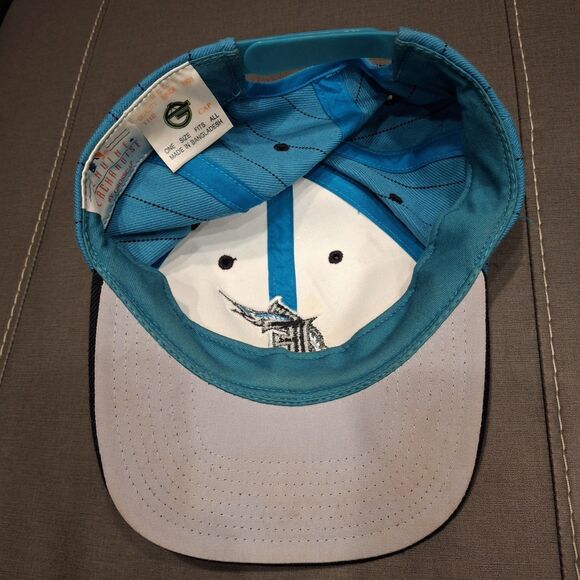 Florida Marlins Grosscap Vtg MLB Teal Black Strip Snapback Cap Under Visor Grey - Picture 5 of 6